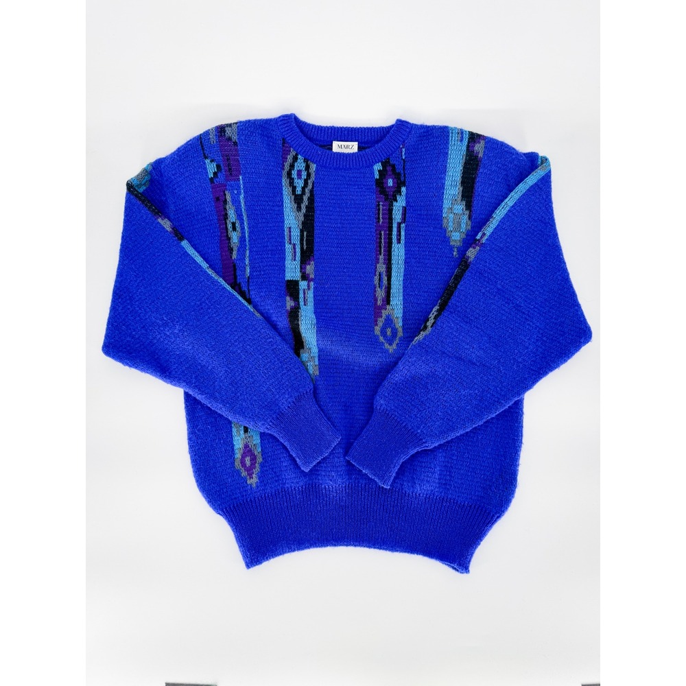 Vintage Marz Munchen West Germany Blue Kid Mohair Wool Abstract Sweater Womens 6